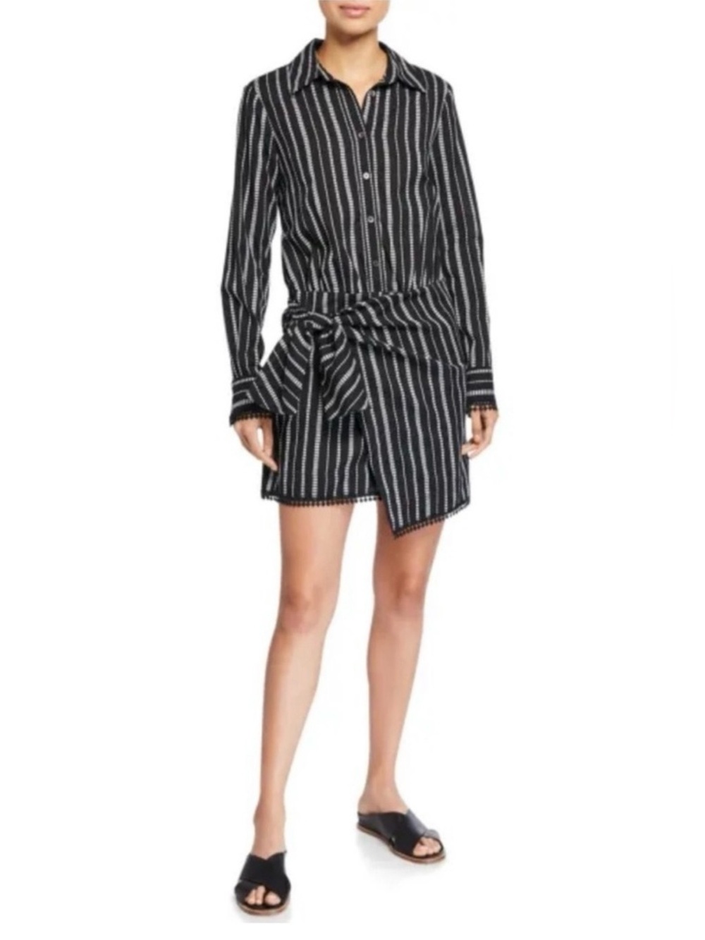 Derek Lam 10 Crosby Eunice Black and White Striped Shirt Dress Size 0